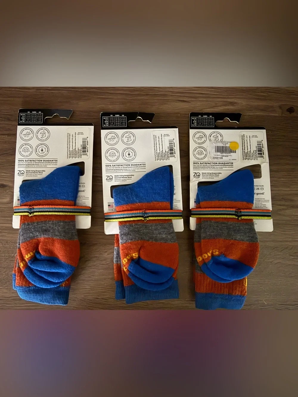 SmartWool Kids Hike Full Cushion Striped Crew Socks • set of 3 • NWT • kids L - Picture 2 of 4